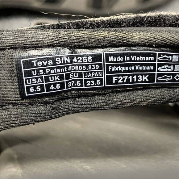 Teva Sandals Women 6.5 Black Gray Open Toe Strappy Shoes Hook & Loop Close - Picture 7 of 11